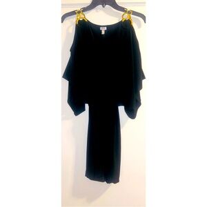 Cache Vintage Black Tie Dress Gold Straps Small